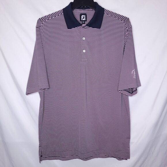 Footjoy Polo Shirt Mens Large Striped Pink, Navy Golf Performance Activewear - Picture 2 of 12